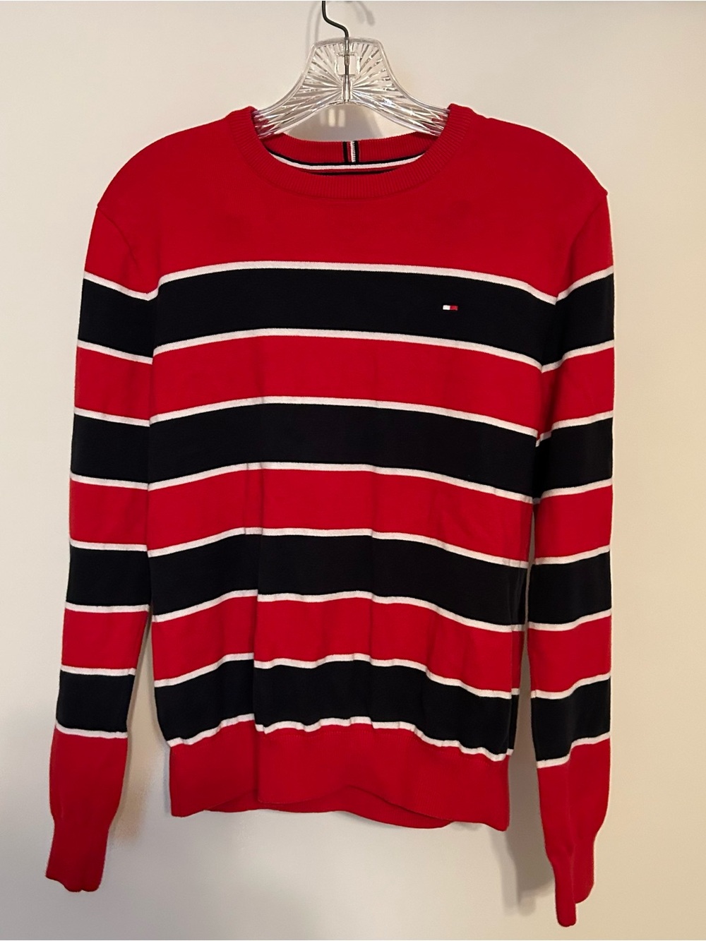 Tommy Hilfiger Red, Navy & White Striped Crewneck Sweater - Men's